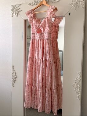 Trixxi Blush Pink Floral Ruffle Tiered Maxi Dress